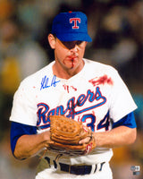 Nolan Ryan Autographed 16x20 Photo Texas Rangers Bloody Lip Beckett BAS QR Stock #222830