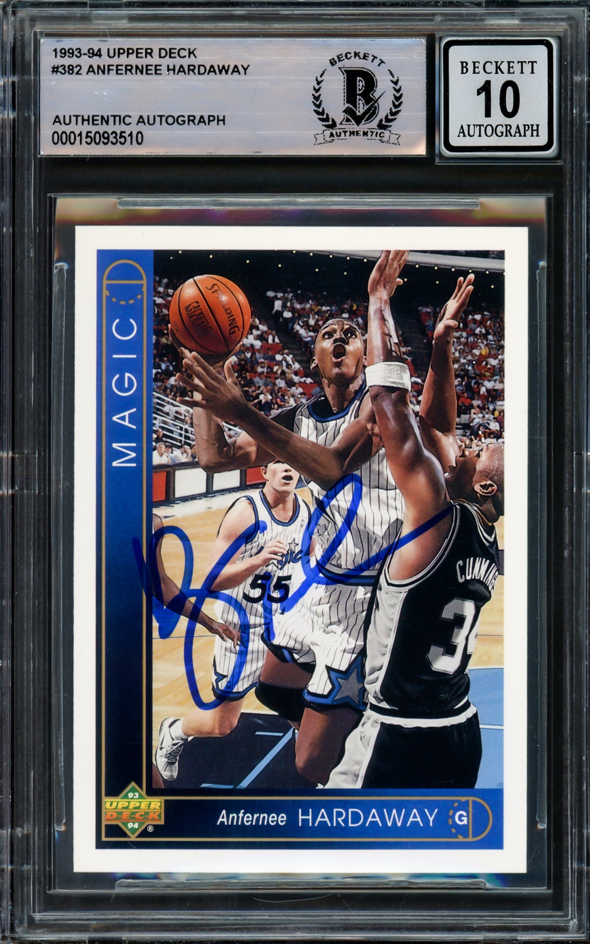 Anfernee Hardaway Autographed 1993-94 Upper Deck Rookie Card #382 Orlando Magic Auto Grade Gem Mint 10 Beckett BAS Stock #211053