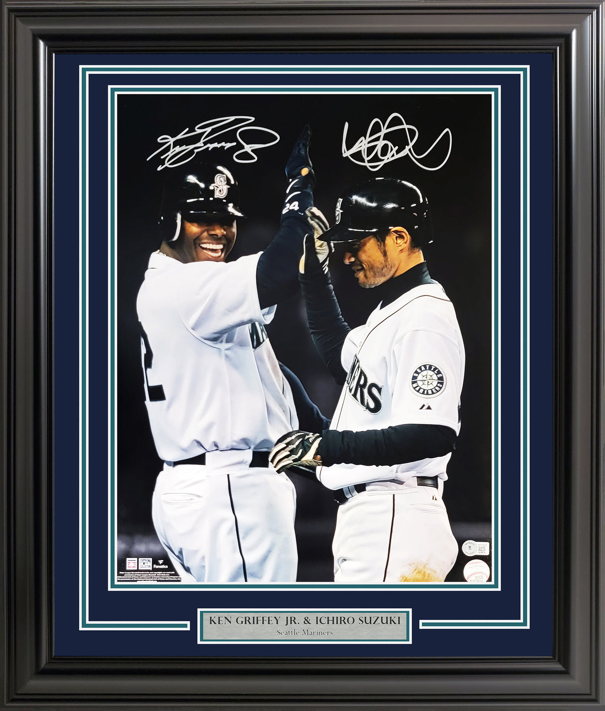 Ichiro Suzuki & Ken Griffey Jr. Autographed Framed 16x20 Photo Seattle Mariners Spotlight Beckett BAS Stock #210966