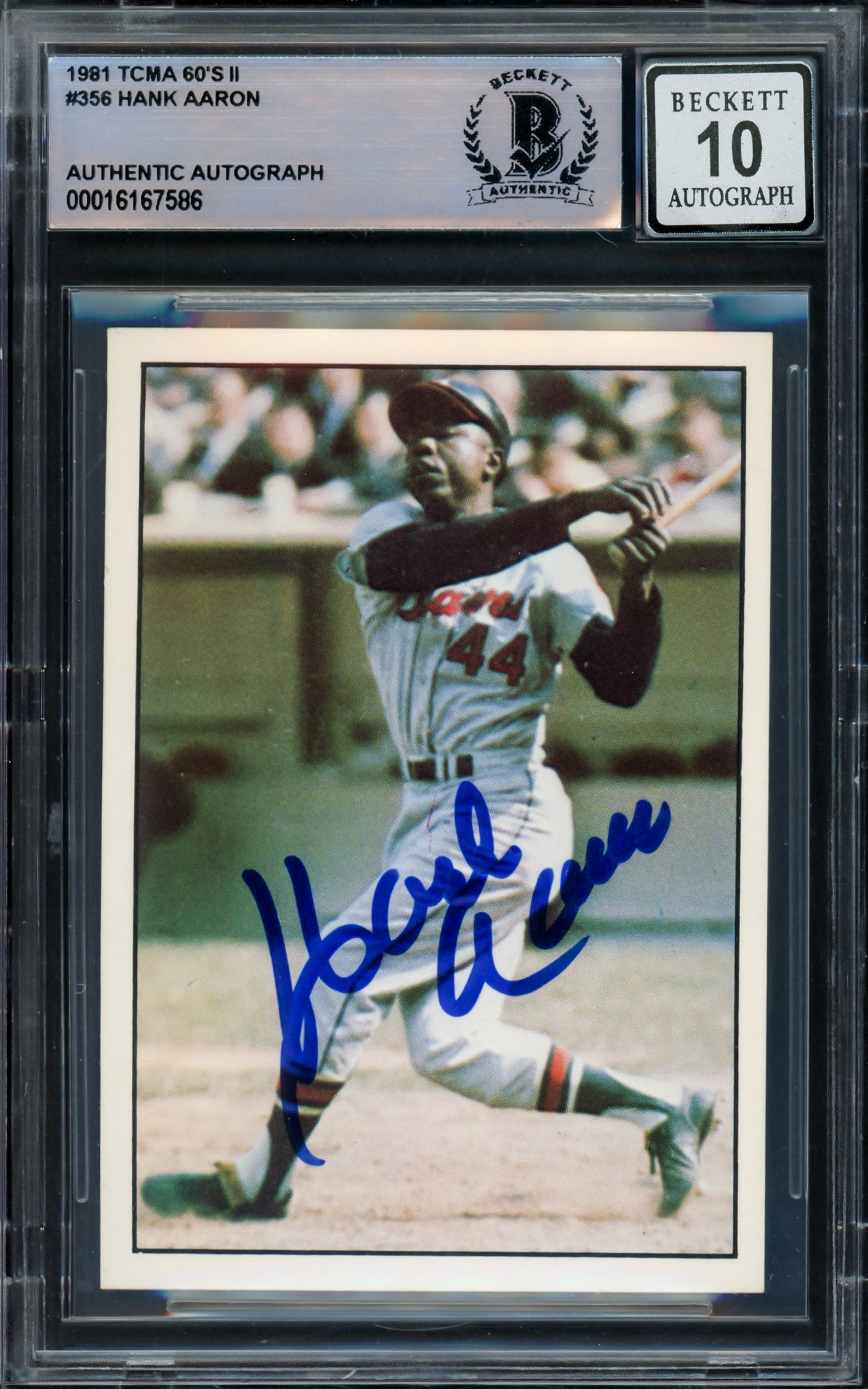 Hank Aaron Autographed 1981 TCMA Card #356 Atlanta Braves Auto Grade Gem Mint 10 Beckett BAS #16167586