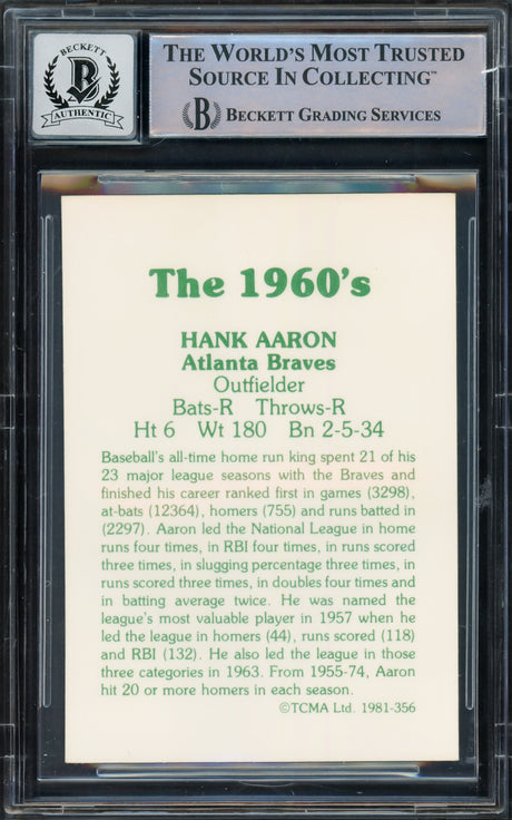 Hank Aaron Autographed 1981 TCMA Card #356 Atlanta Braves Auto Grade Gem Mint 10 Beckett BAS #16167586