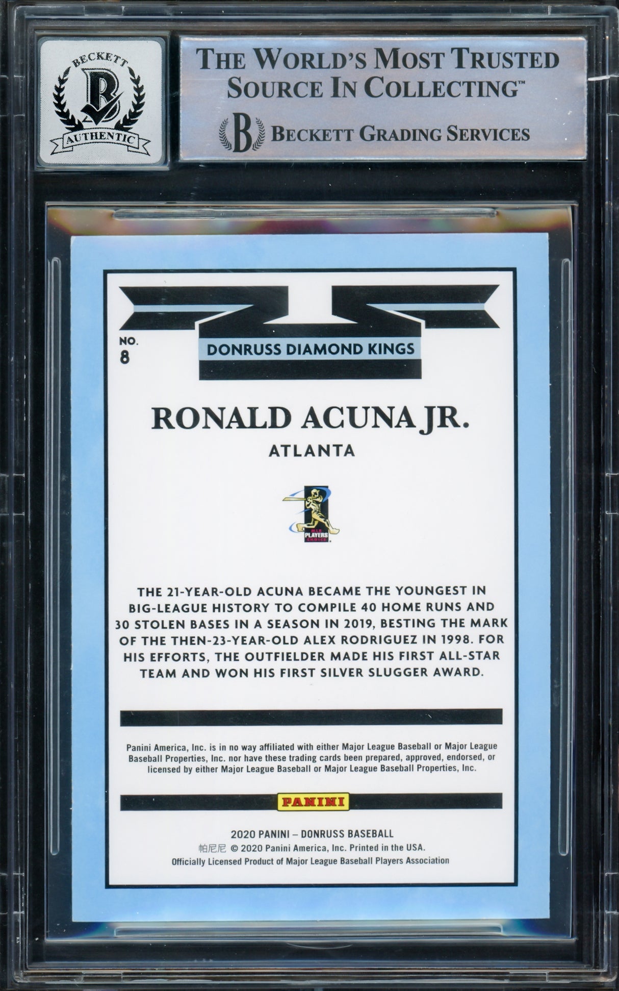 Ronald Acuna Jr. Autographed 2020 Donruss Diamond Kings Card #8 Atlanta Braves Auto Grade Gem Mint 10 Beckett BAS #16167596