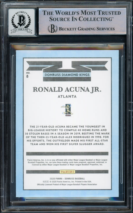 Ronald Acuna Jr. Autographed 2020 Donruss Diamond Kings Card #8 Atlanta Braves Auto Grade Gem Mint 10 Beckett BAS #16167597