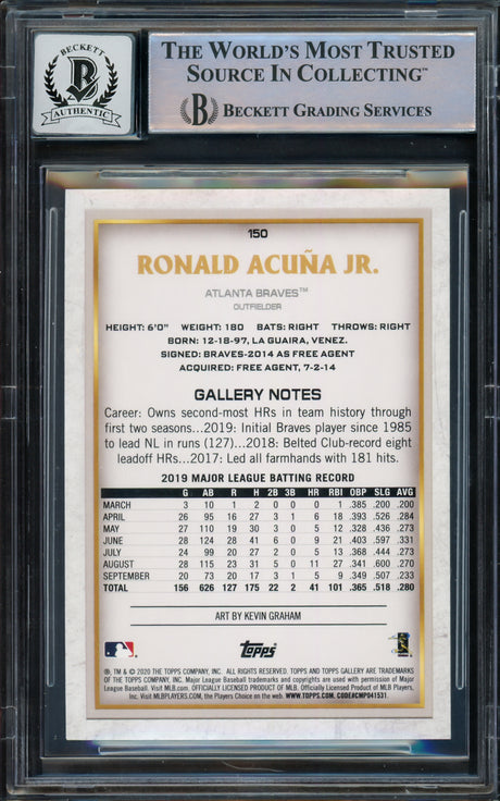 Ronald Acuna Jr. Autographed 2020 Topps Gallery Card #150 Atlanta Braves Auto Grade Gem Mint 10 Beckett BAS #16167604