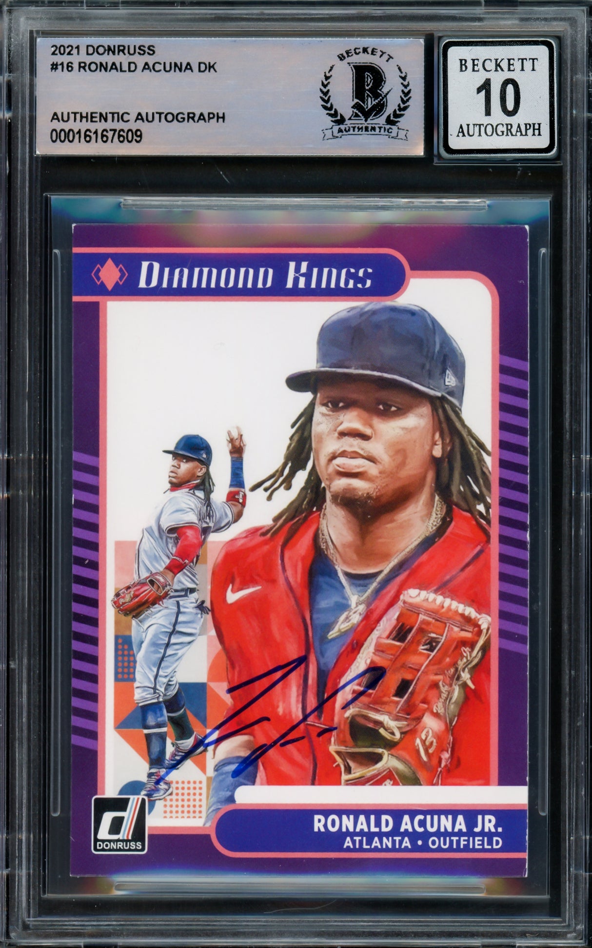 Ronald Acuna Jr. Autographed 2021 Donruss Diamond Kings Card #16 Atlanta Braves Auto Grade Gem Mint 10 Beckett BAS #16167609