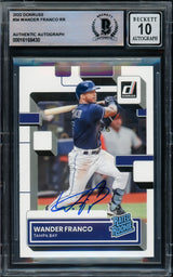 Wander Franco Autographed 2022 Donruss Rated Rookie Card #34 Tampa Bay Rays Auto Grade Gem Mint 10 Beckett BAS #16168430