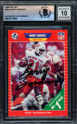 Barry Sanders Autographed 1989 Pro Set Rookie Card #494 Detroit Lions Auto Grade Gem Mint 10 Vintage Rookie Signature Beckett BAS #16172666