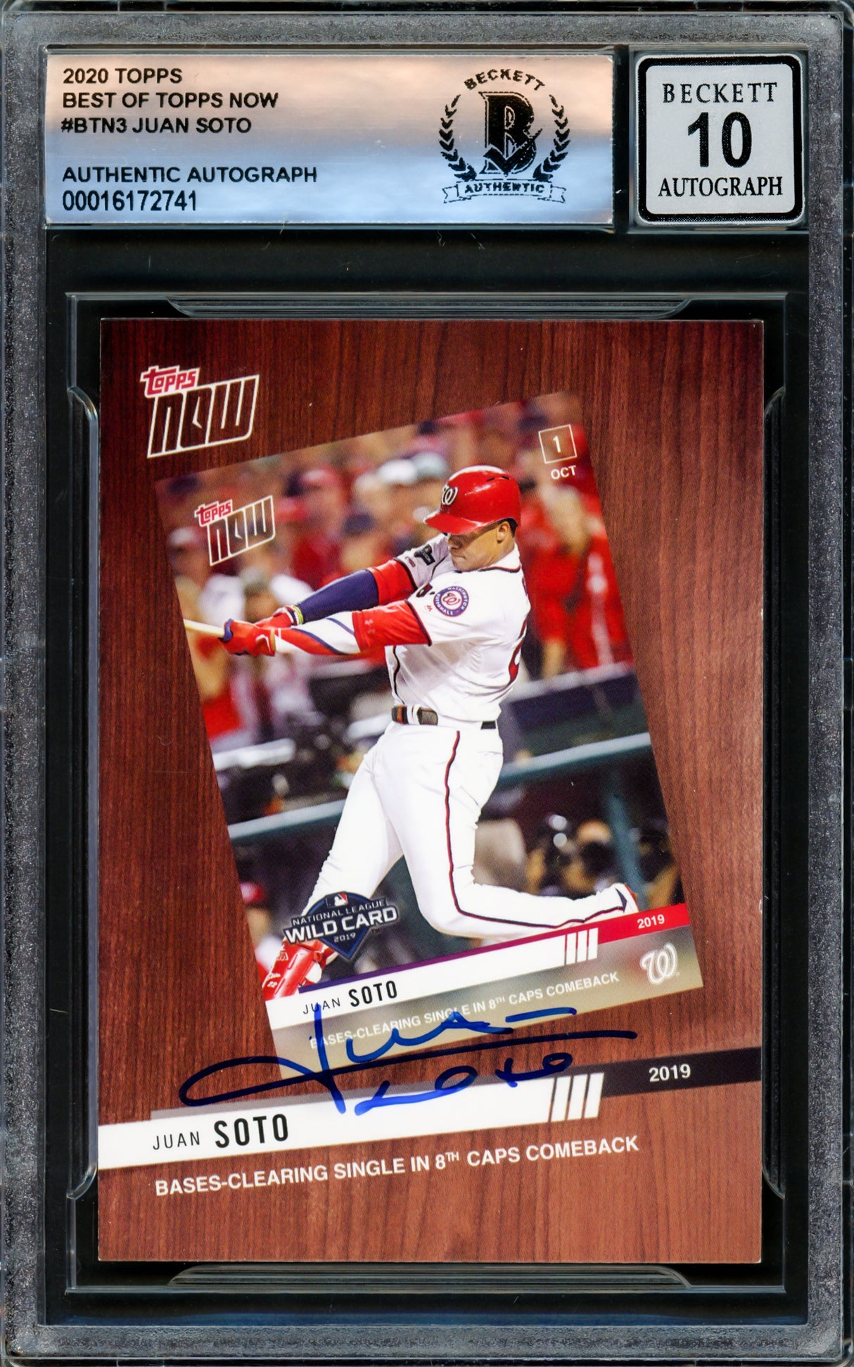 Juan Soto Autographed 2020 Topps Now Card #BTN-3 New York Yankees Auto Grade Gem Mint 10 Beckett BAS #16172741