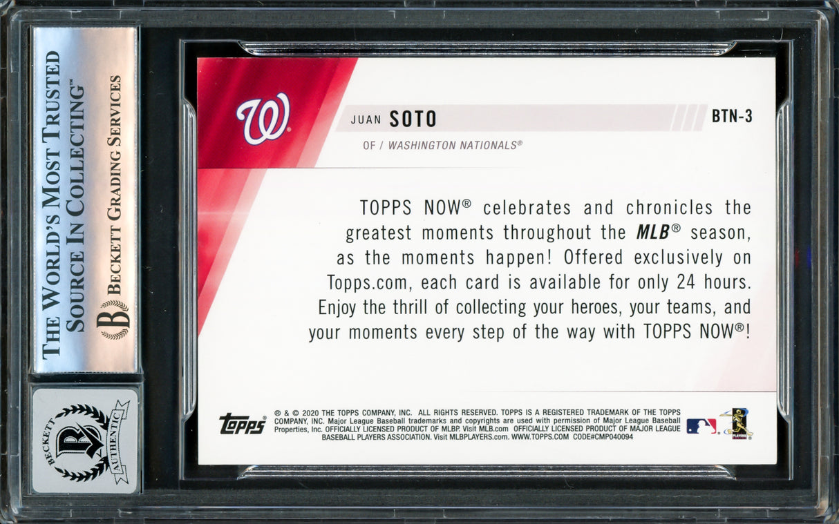 Juan Soto Autographed 2020 Topps Now Card #BTN-3 New York Yankees Auto Grade Gem Mint 10 Beckett BAS #16172741