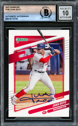 Juan Soto Autographed 2021 Donruss Card #195 New York Yankees Auto Grade Gem Mint 10 Beckett BAS #16172742