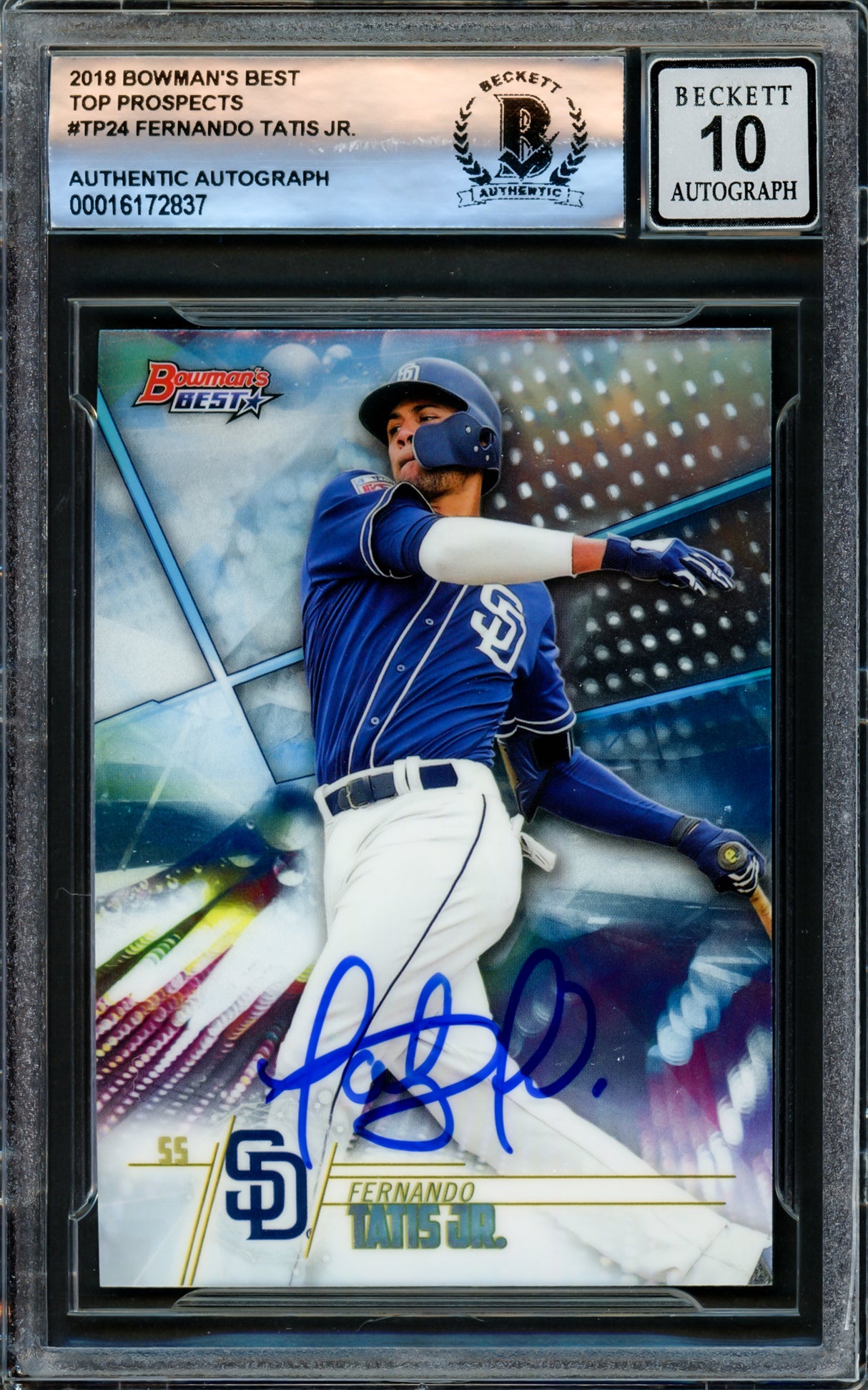 Fernando Tatis Jr. Autographed 2018 Bowman's Best Rookie Card #TP-24 San Diego Padres Auto Grade Gem Mint 10 Beckett BAS #16172837