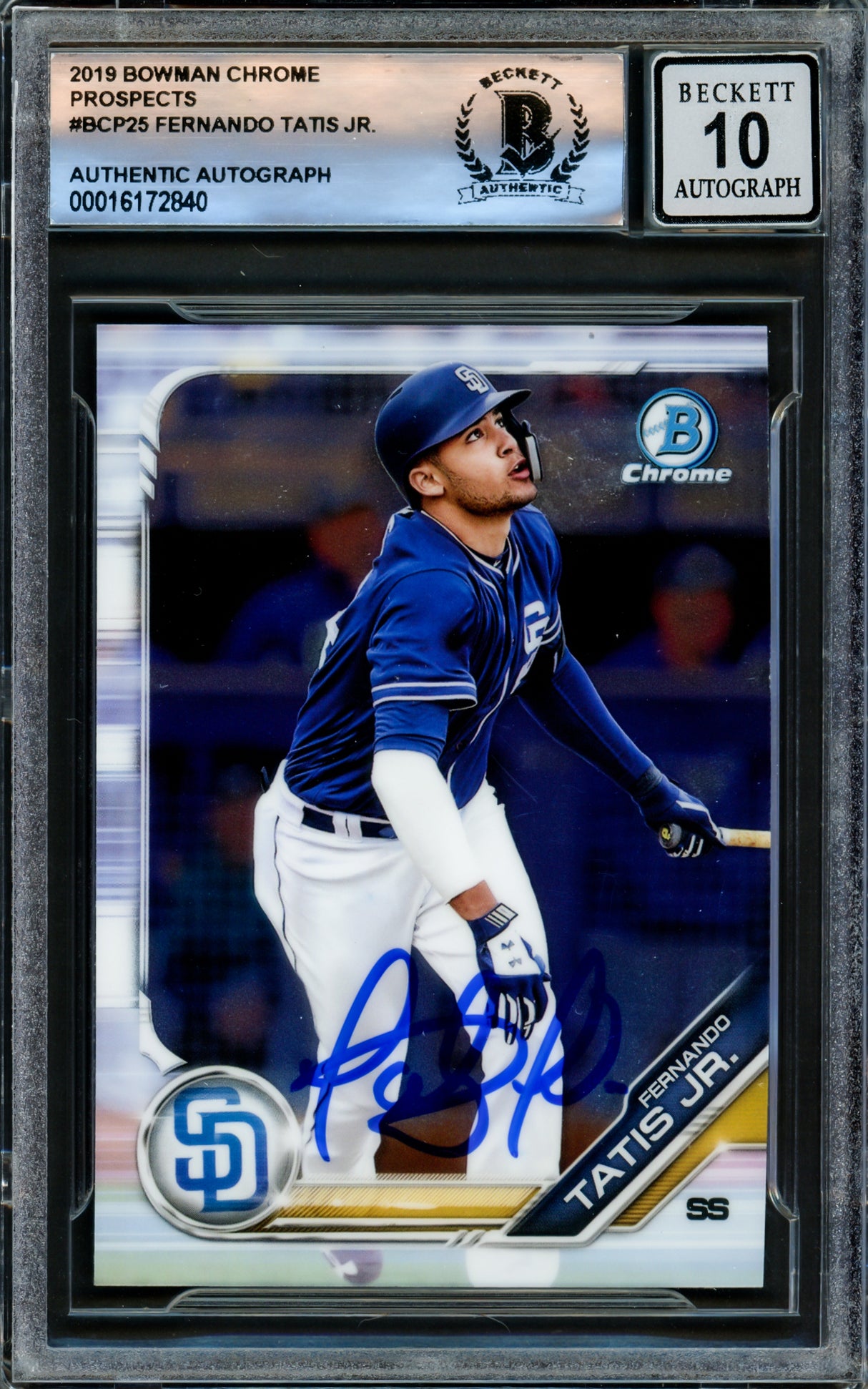 Fernando Tatis Jr. Autographed 2019 Bowman Chrome Prospects Rookie Card #BCP25 San Diego Padres Auto Grade Gem Mint 10 Beckett BAS #16172840