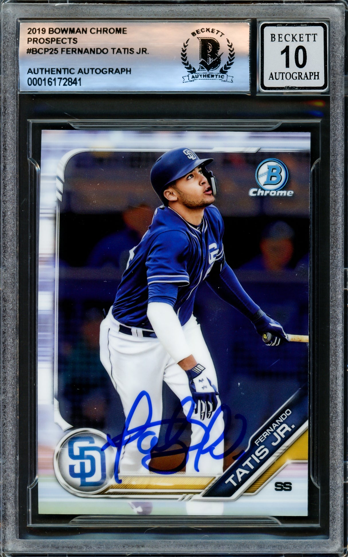 Fernando Tatis Jr. Autographed 2019 Bowman Chrome Prospects Rookie Card #BCP25 San Diego Padres Auto Grade Gem Mint 10 Beckett BAS #16172841