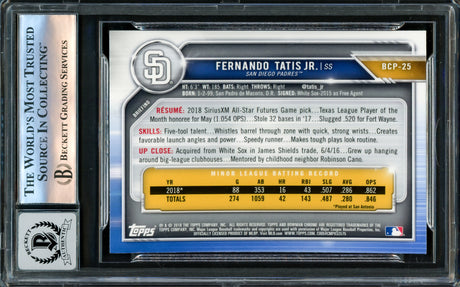 Fernando Tatis Jr. Autographed 2019 Bowman Chrome Prospects Rookie Card #BCP25 San Diego Padres Auto Grade Gem Mint 10 Beckett BAS #16172841