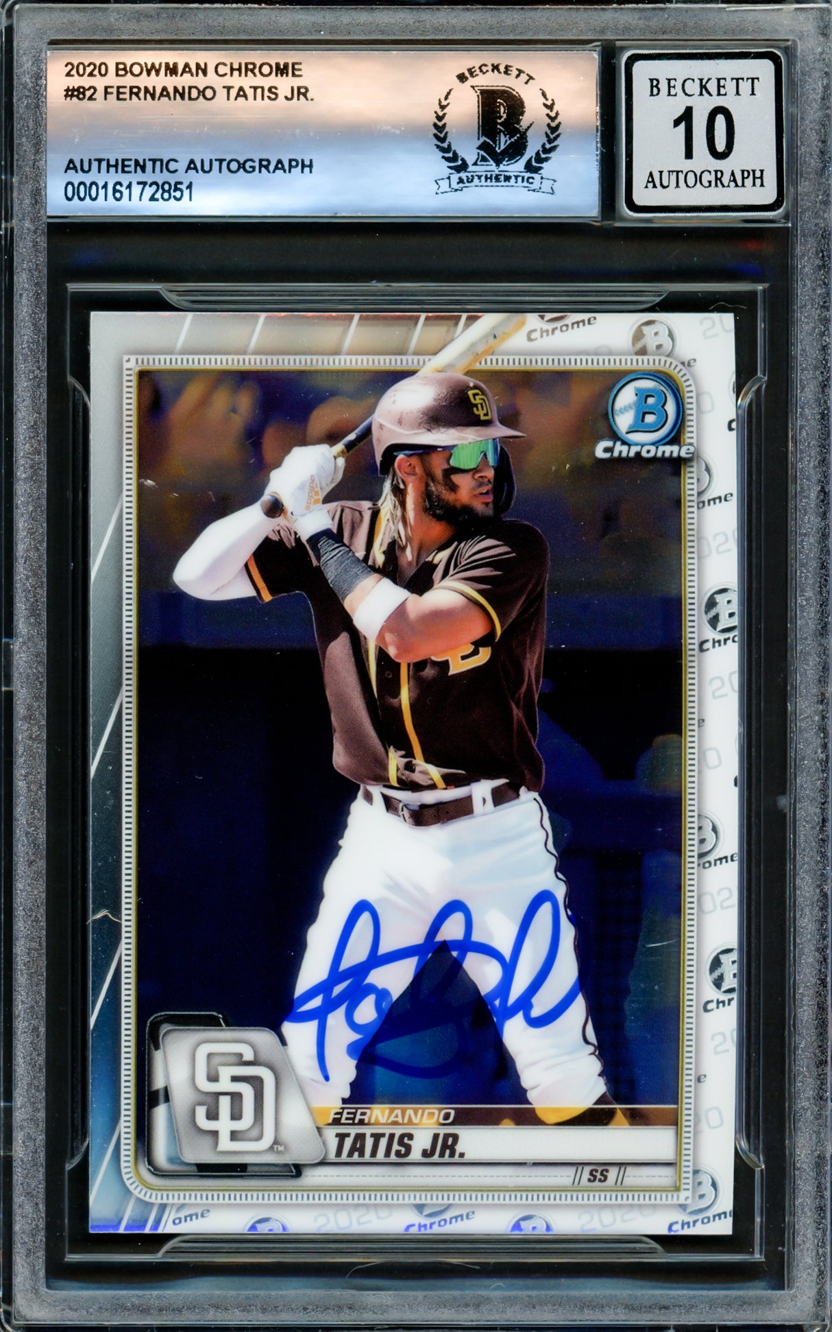 Fernando Tatis Jr. Autographed 2020 Bowman Chrome Card #82 San Diego Padres Auto Grade Gem Mint 10 Beckett BAS #16172851