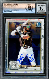 Fernando Tatis Jr. Autographed 2020 Bowman Chrome Card #82 San Diego Padres Auto Grade Gem Mint 10 Beckett BAS #16172849