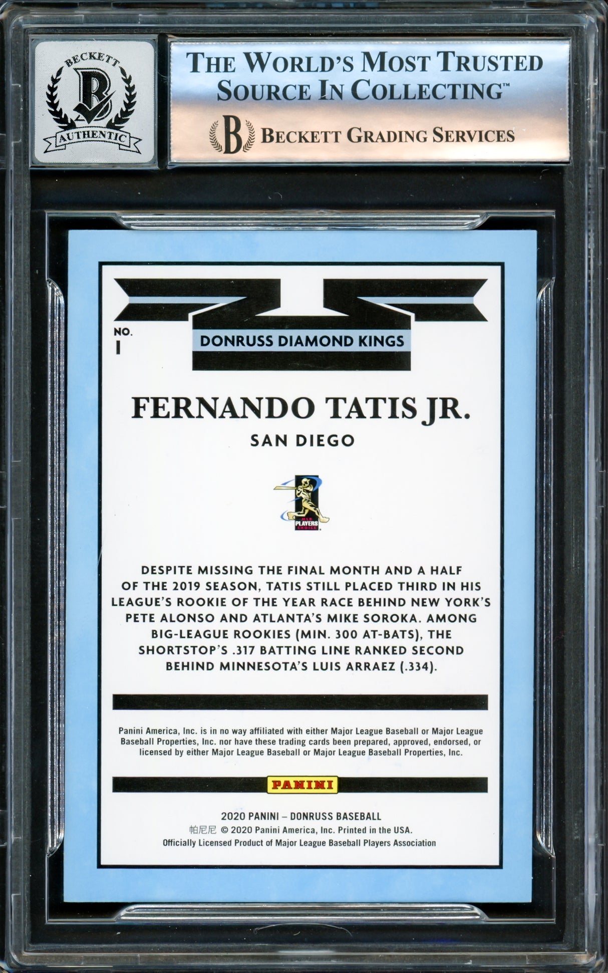 Fernando Tatis Jr. Autographed 2020 Donruss Diamond Kings Card #1 San Diego Padres Auto Grade Gem Mint 10 Beckett BAS #16173056