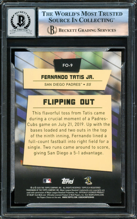 Fernando Tatis Jr. Autographed 2020 Topps Big League Flipping Out Card #FO-9 San Diego Padres Auto Grade Gem Mint 10 Beckett BAS #16173067