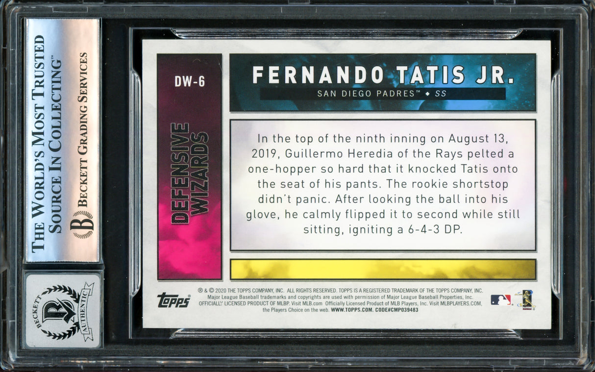 Fernando Tatis Jr. Autographed 2020 Topps Big League Defensive Wizards Card #DW-6 San Diego Padres Auto Grade Gem Mint 10 Beckett BAS #16173070