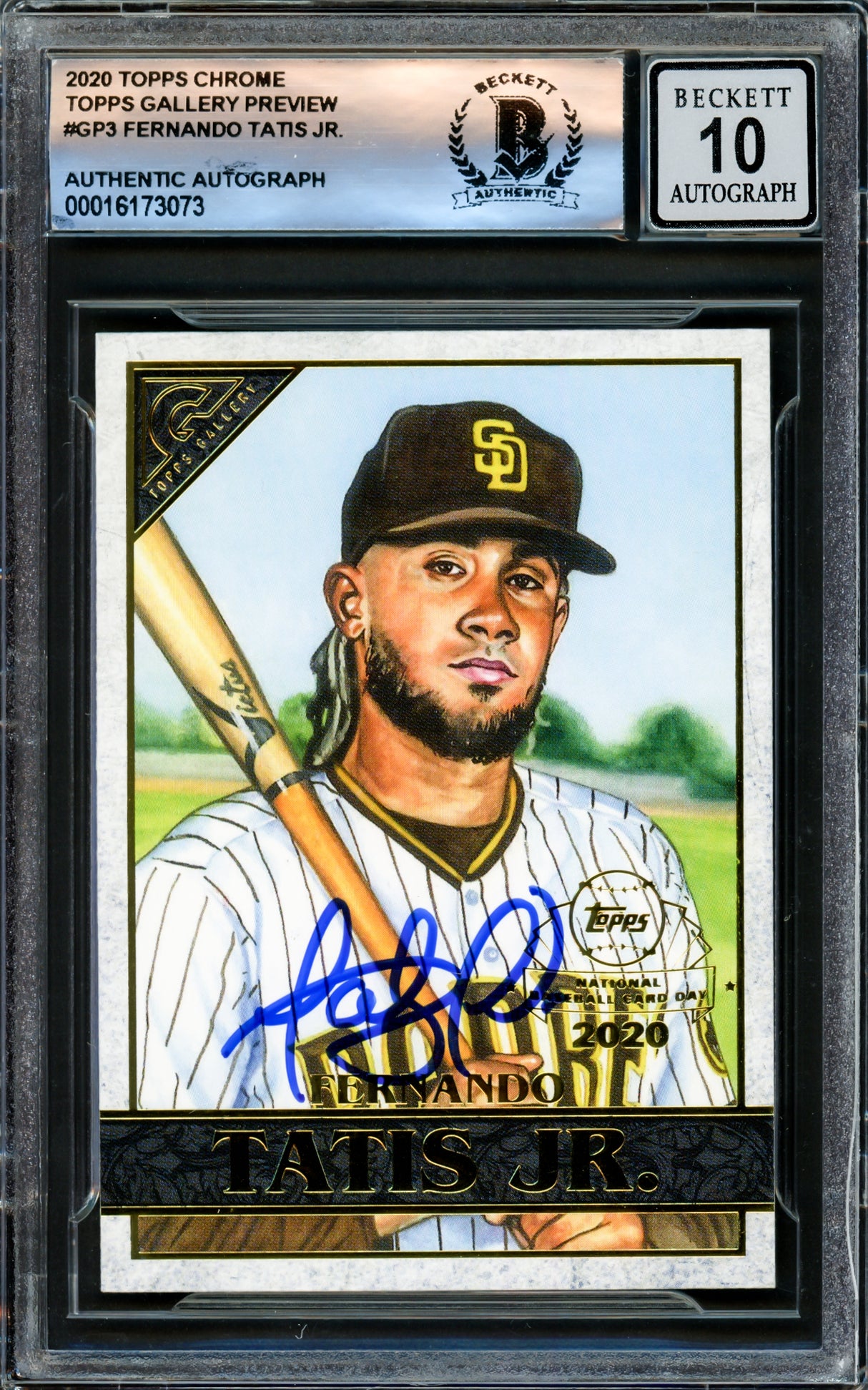 Fernando Tatis Jr. Autographed 2020 Topps Gallery National Baseball Card Day Card #GP-3 San Diego Padres Auto Grade Gem Mint 10 Beckett BAS #16173073