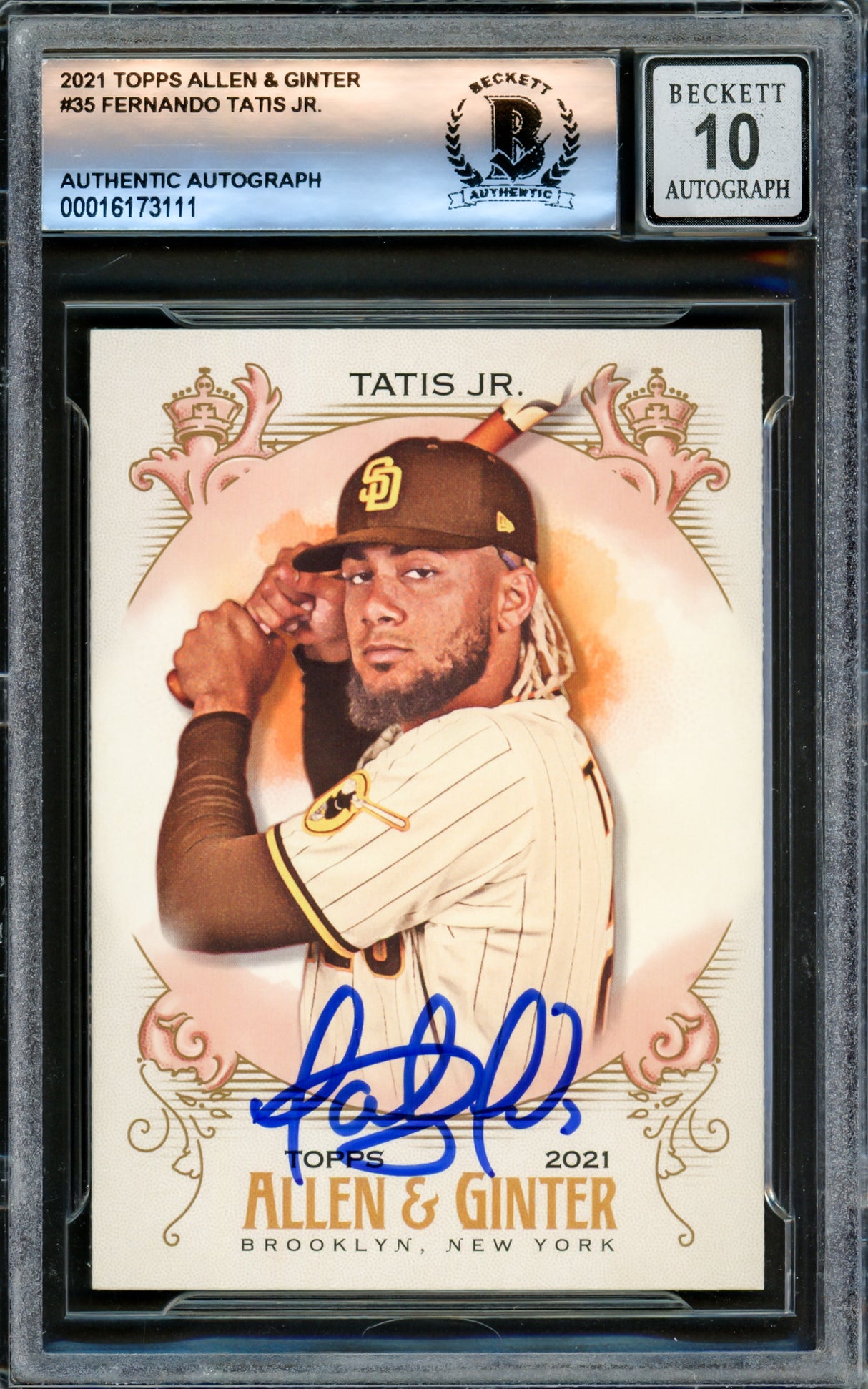 Fernando Tatis Jr. Autographed 2021 Topps Allen & Ginter Card #35 San Diego Padres Auto Grade Gem Mint 10 Beckett BAS #16173111