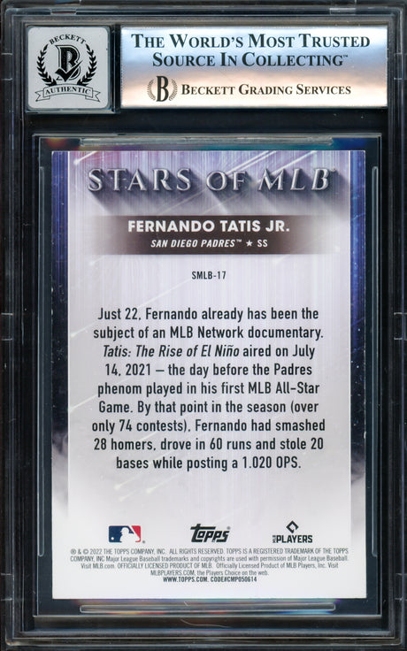 Fernando Tatis Jr. Autographed 2022 Topps Stars of MLB Card #SMLB-17 San Diego Padres Auto Grade Gem Mint 10 Beckett BAS #16173121