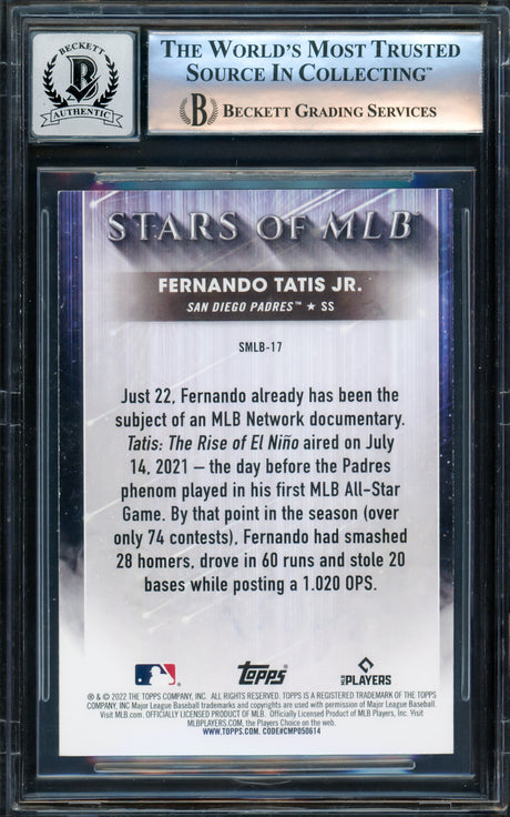 Fernando Tatis Jr. Autographed 2022 Topps Stars of MLB Card #SMLB-17 San Diego Padres Auto Grade Gem Mint 10 Beckett BAS #16173120