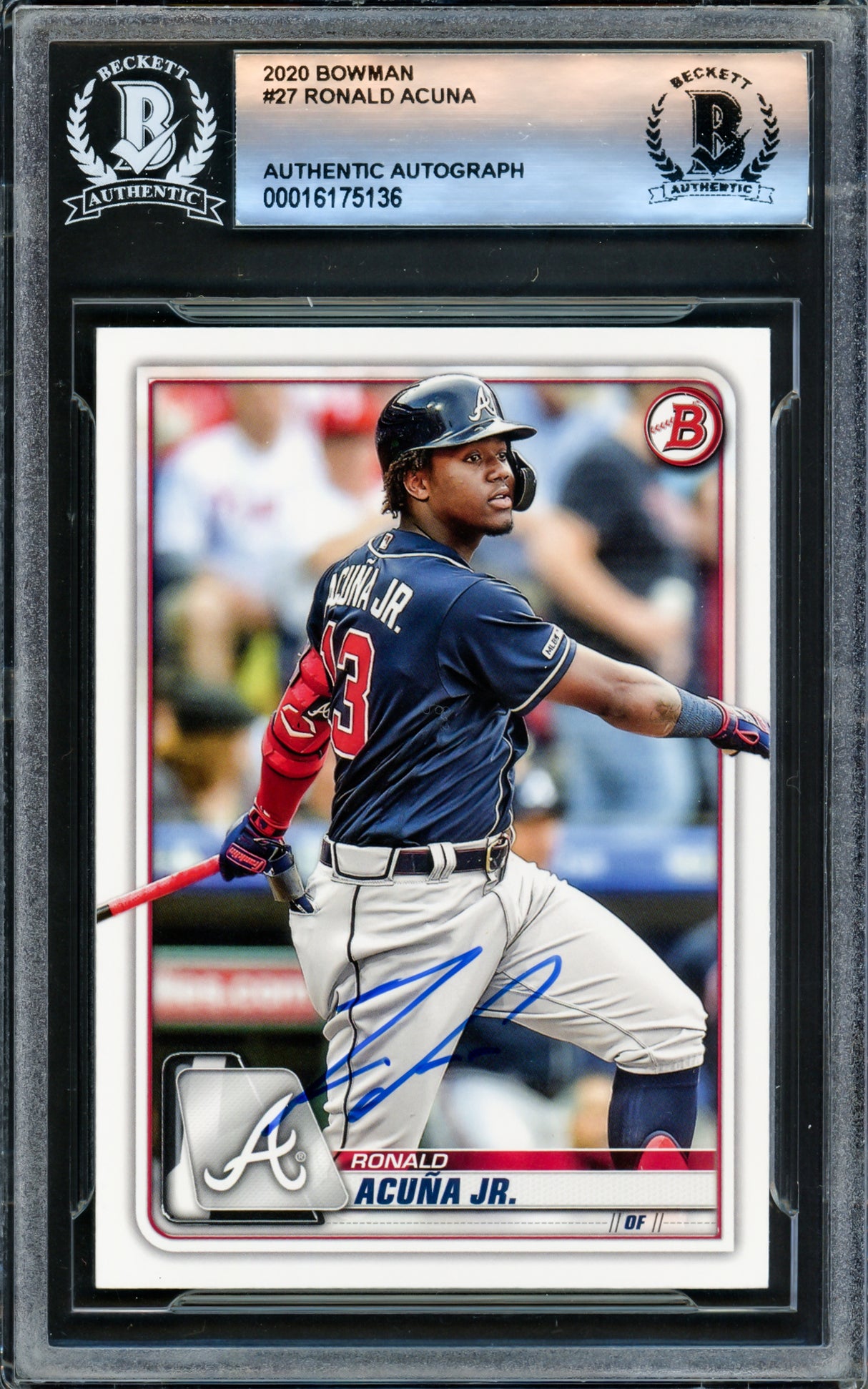 Ronald Acuna Jr. Autographed 2020 Bowman Card #27 Atlanta Braves Beckett BAS #16175136