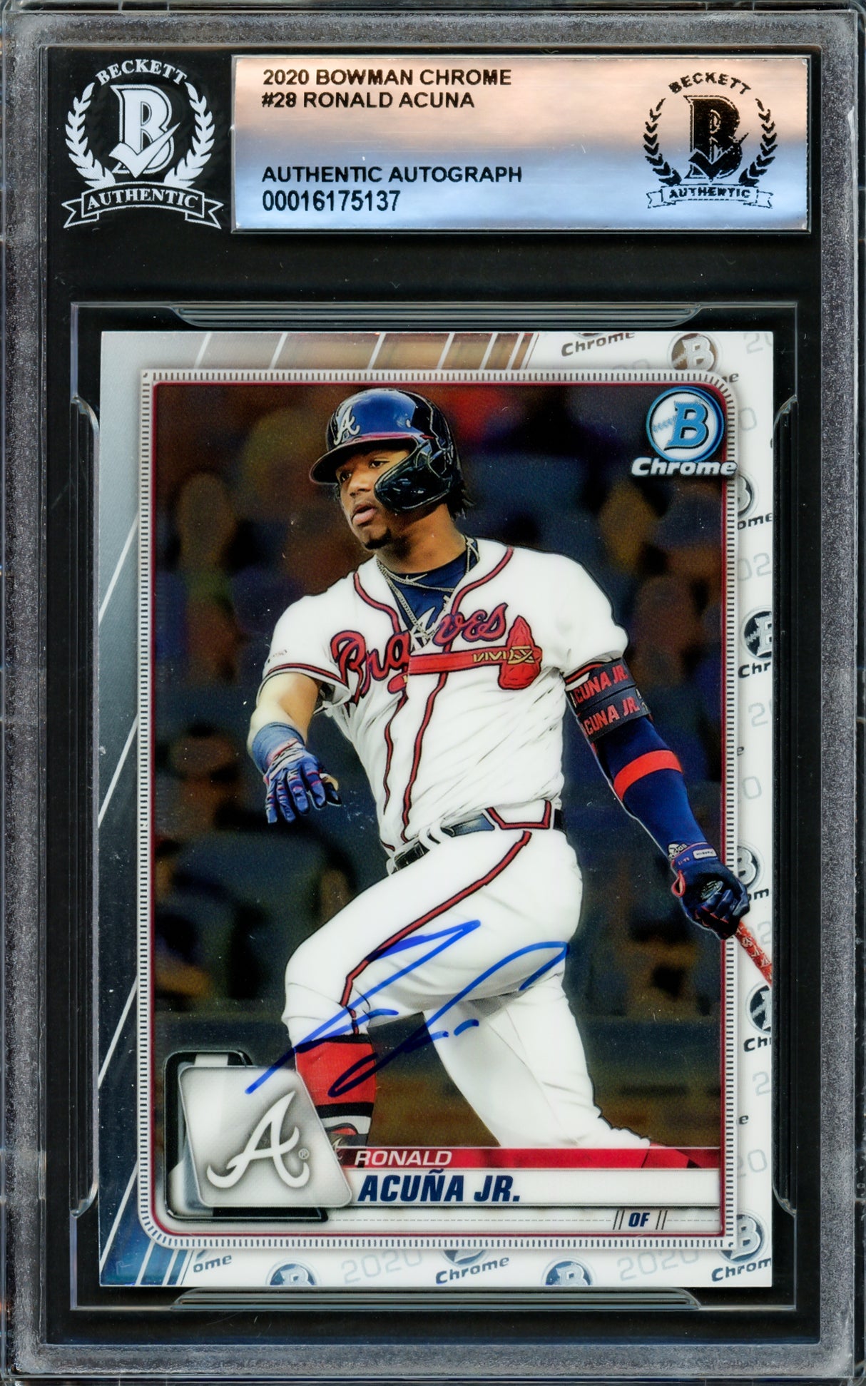 Ronald Acuna Jr. Autographed 2020 Bowman Chrome Card #28 Atlanta Braves Beckett BAS #16175137