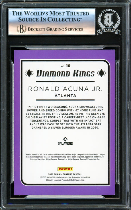 Ronald Acuna Jr. Autographed 2021 Donruss Diamond Kings Card #16 Atlanta Braves Beckett BAS #16175152