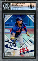 Ronald Acuna Jr. Autographed 2021 Stadium Club Chrome Beam Team Card #BTC-11 Atlanta Braves Beckett BAS #16175162