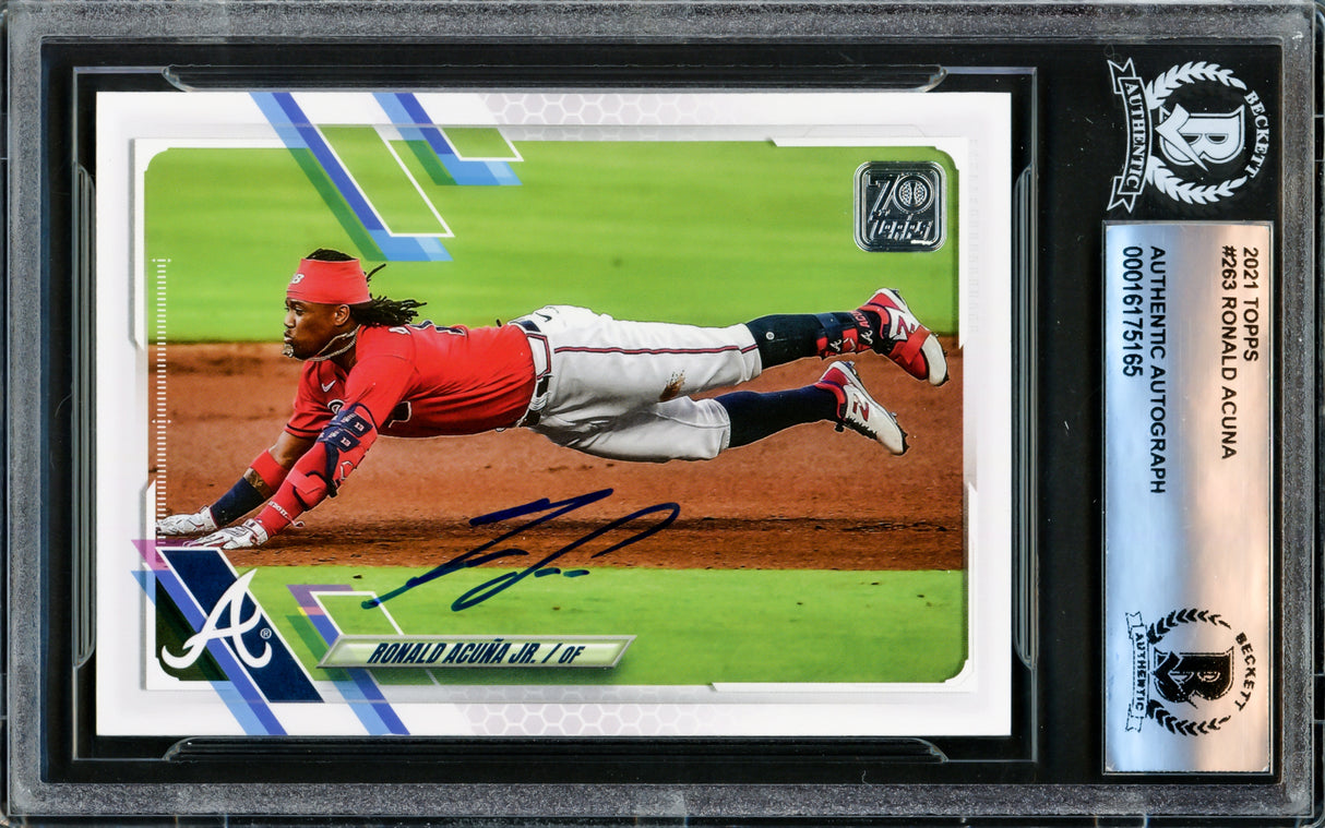 Ronald Acuna Jr. Autographed 2021 Topps Card #263 Atlanta Braves Beckett BAS #16175165