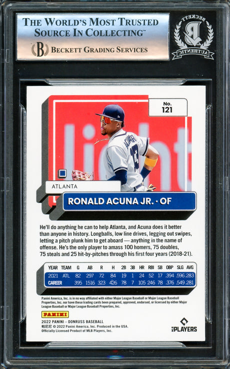 Ronald Acuna Jr. Autographed 2022 Donruss Variation Card #121 Atlanta Braves Beckett BAS #16175302