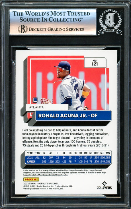 Ronald Acuna Jr. Autographed 2022 Donruss Variation Card #121 Atlanta Braves Beckett BAS #16175300