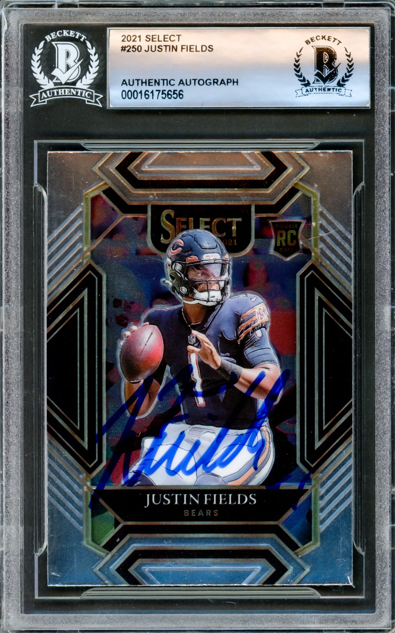 Justin Fields Autographed 2021 Select Rookie Card #250 Chicago Bears Beckett BAS #16175656