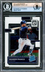 Wander Franco Autographed 2022 Donruss Optic Rated Rookie Card #34 Tampa Bay Rays Beckett BAS #16175879