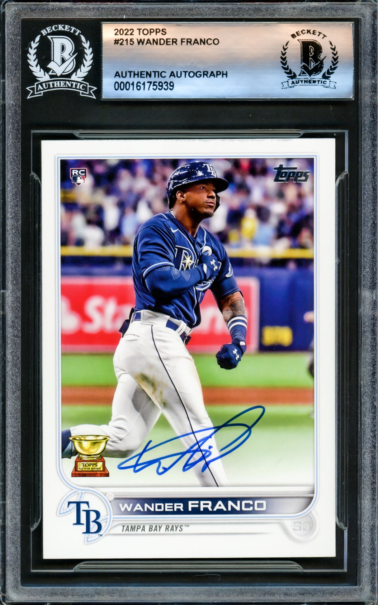 Wander Franco Autographed 2022 Topps Rookie Card #215 Tampa Bay Rays Beckett BAS #16175939