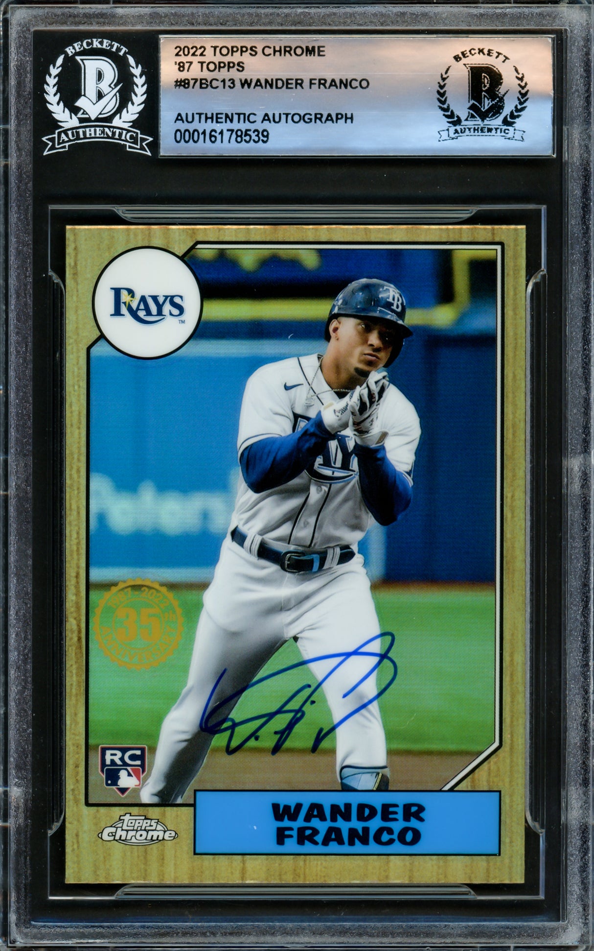 Wander Franco Autographed 2022 Topps Chrome 35th Anniversary Rookie Card #87BC13 Tampa Bay Rays Beckett BAS #16178539