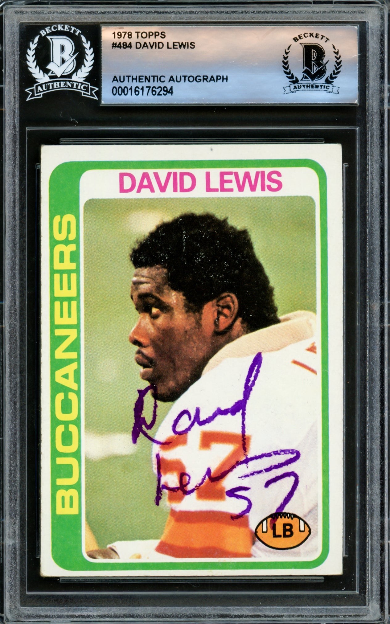 David Lewis Autographed 1978 Topps Rookie Card #484 Tampa Bay Buccaneers Beckett BAS #16176294