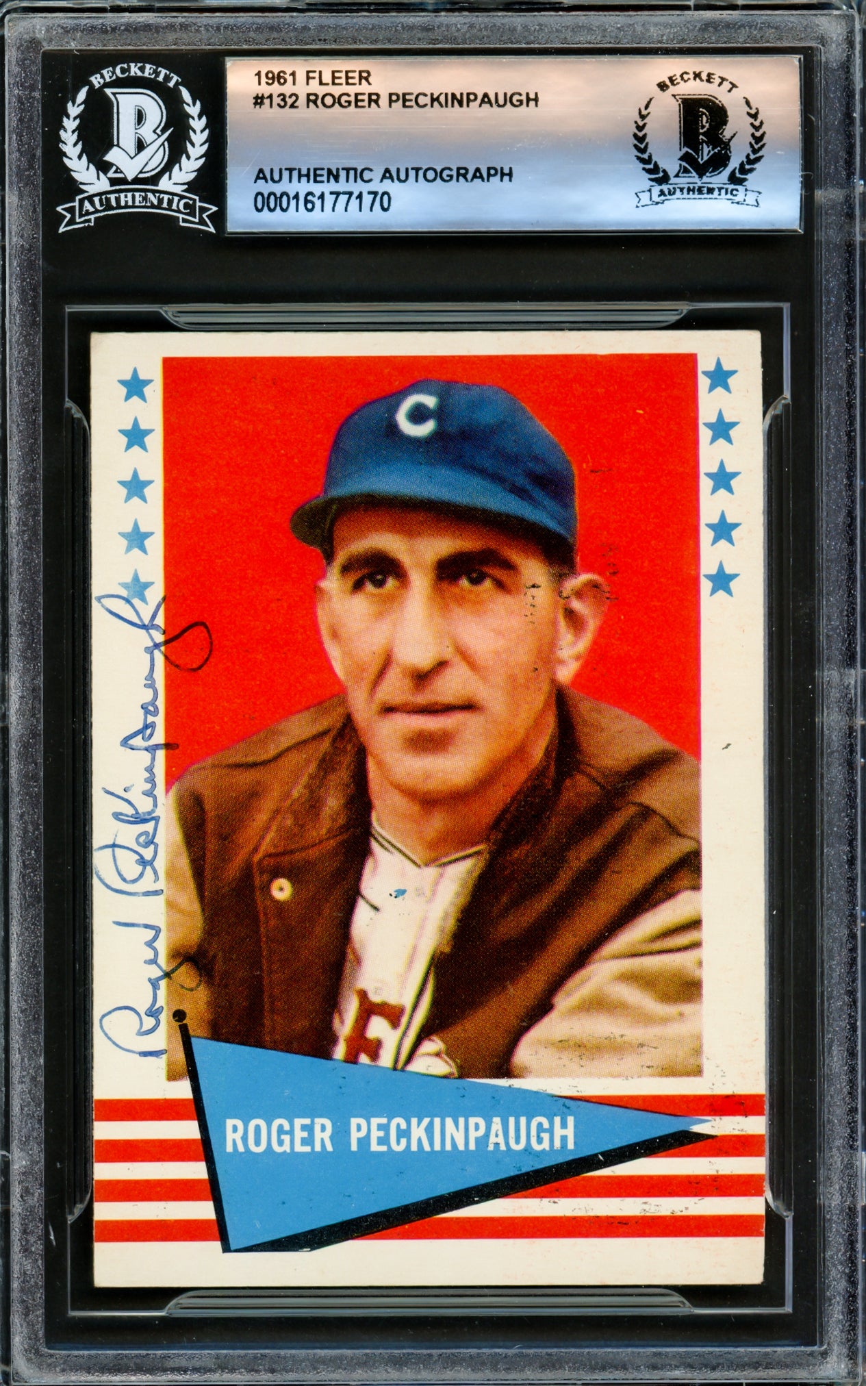 Roger Peckinpaugh Autographed 1961 Fleer Card #132 Cleveland Indians Beckett BAS #16177170