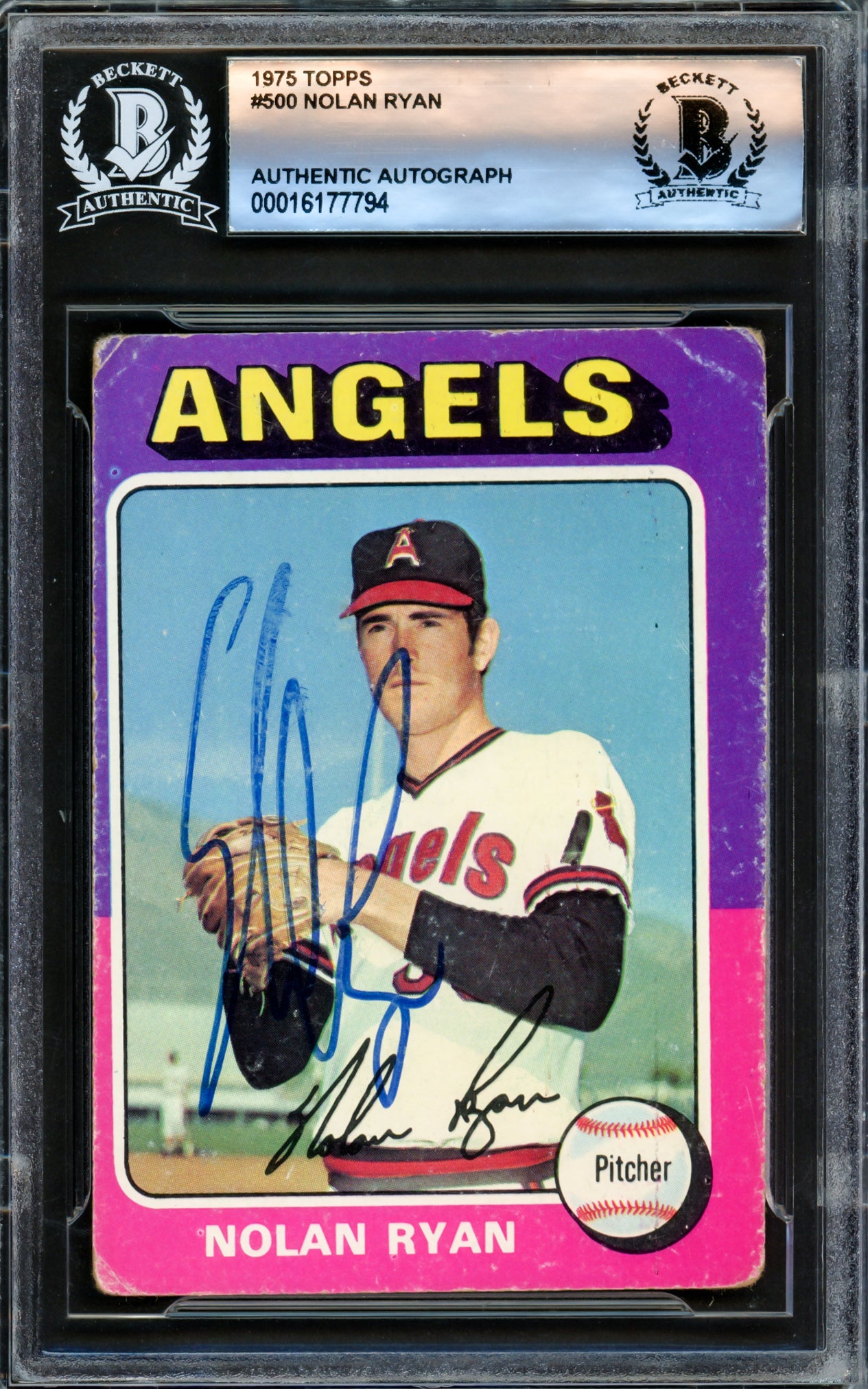 Nolan Ryan Autographed 1975 Topps Card #500 California Angels Beckett BAS #16177794