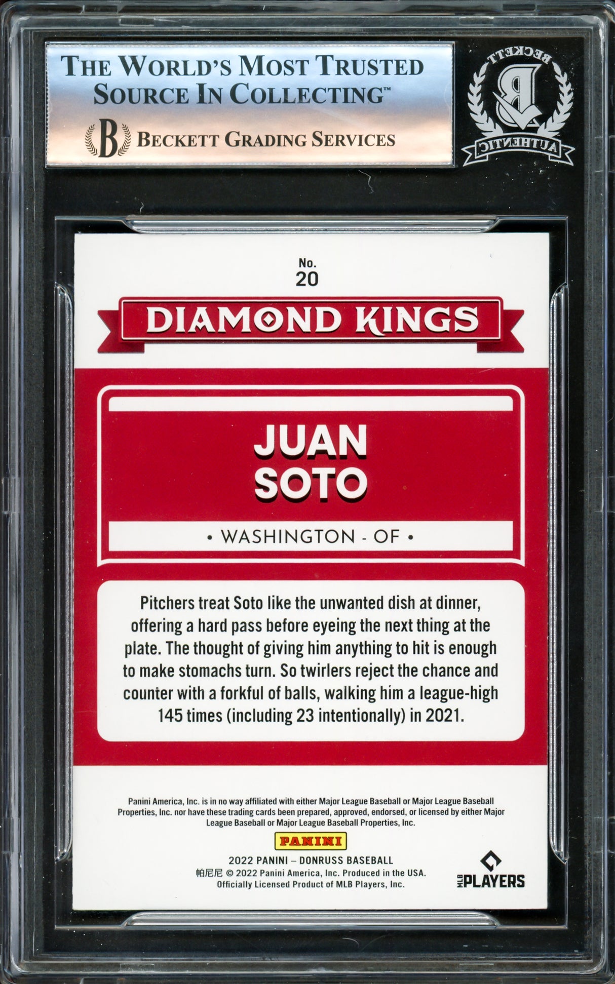 Juan Soto Autographed 2022 Donruss Diamond Kings Card #20 New York Yankees Beckett BAS #16177843