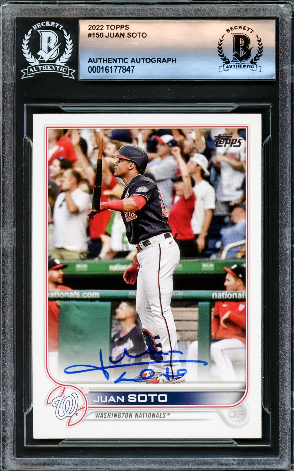 Juan Soto Autographed 2022 Topps Card #150 New York Yankees Beckett BAS #16177847