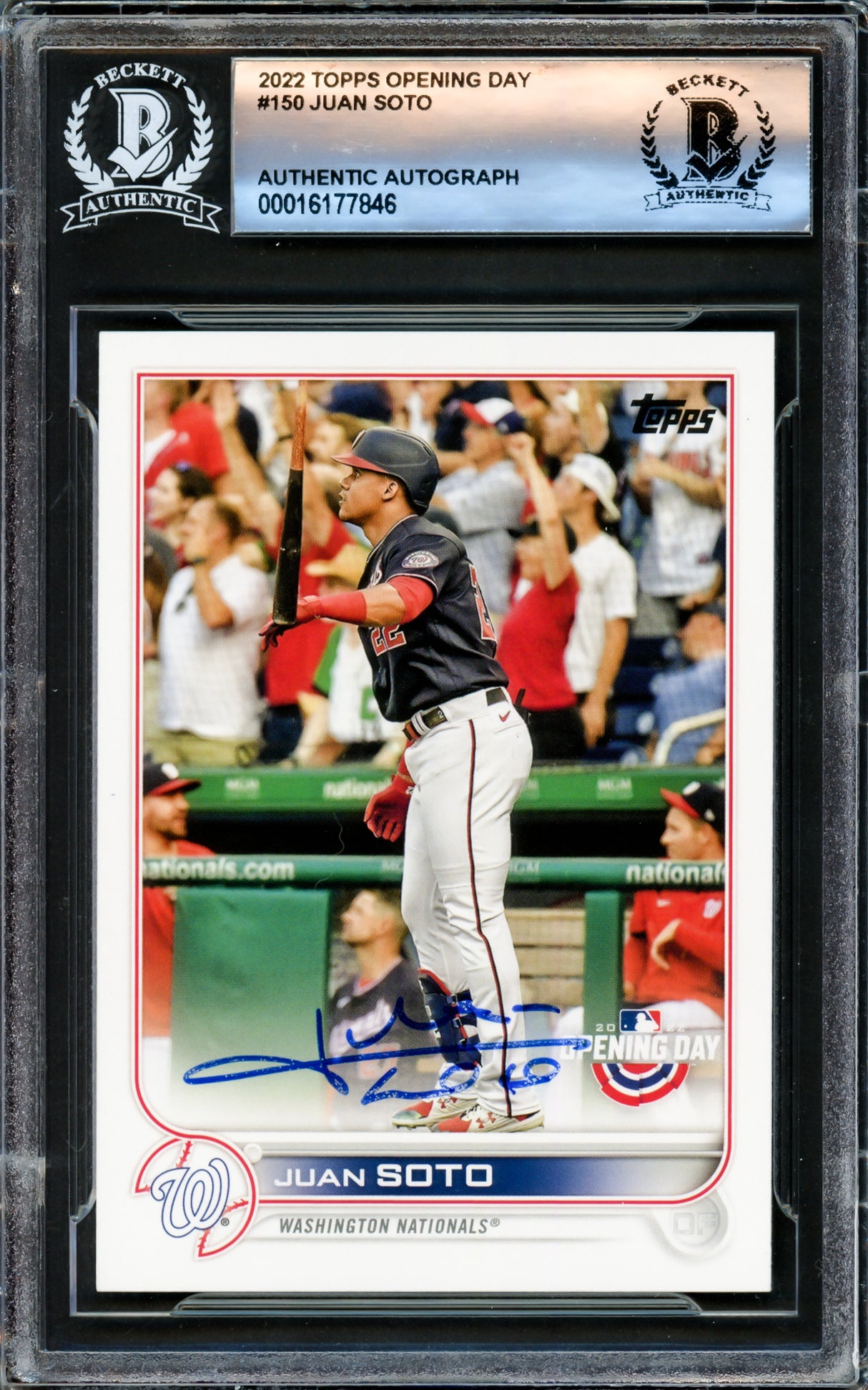 Juan Soto Autographed 2022 Topps Opening Day Card #150 New York Yankees Beckett BAS #16177846