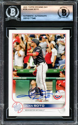 Juan Soto Autographed 2022 Topps Opening Day Card #150 New York Yankees Beckett BAS #16177846