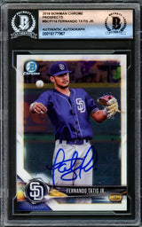 Fernando Tatis Jr. Autographed 2018 Bowman Chrome Prospects Rookie Card #BCP114 San Diego Padres Beckett BAS #16177967