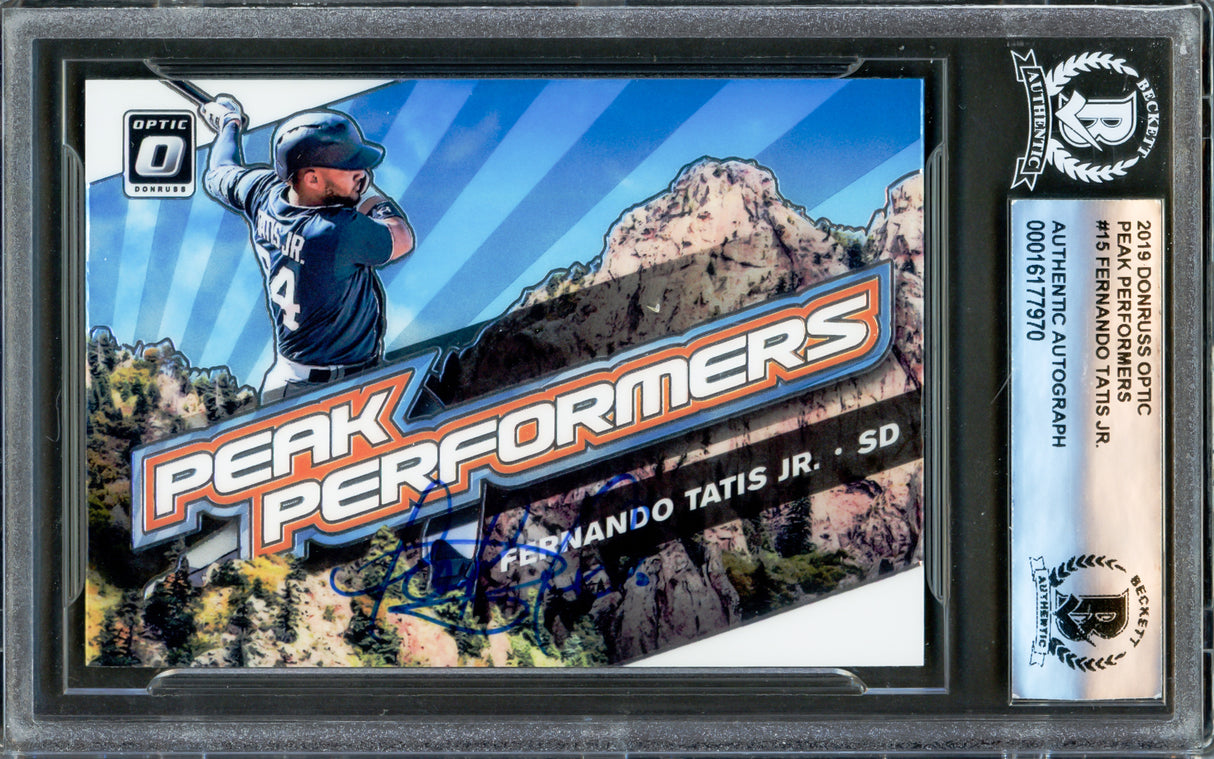 Fernando Tatis Jr. Autographed 2019 Donruss Optic Peak Performers Rookie Card #PP15 San Diego Padres Beckett BAS #16177970