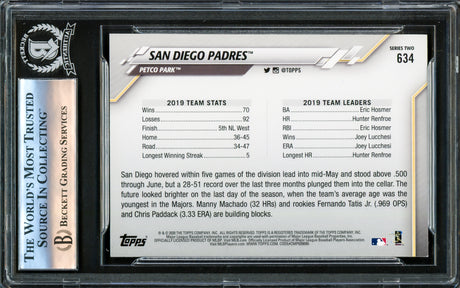 Fernando Tatis Jr. Autographed 2020 Topps Card #634 San Diego Padres Beckett BAS #16177979