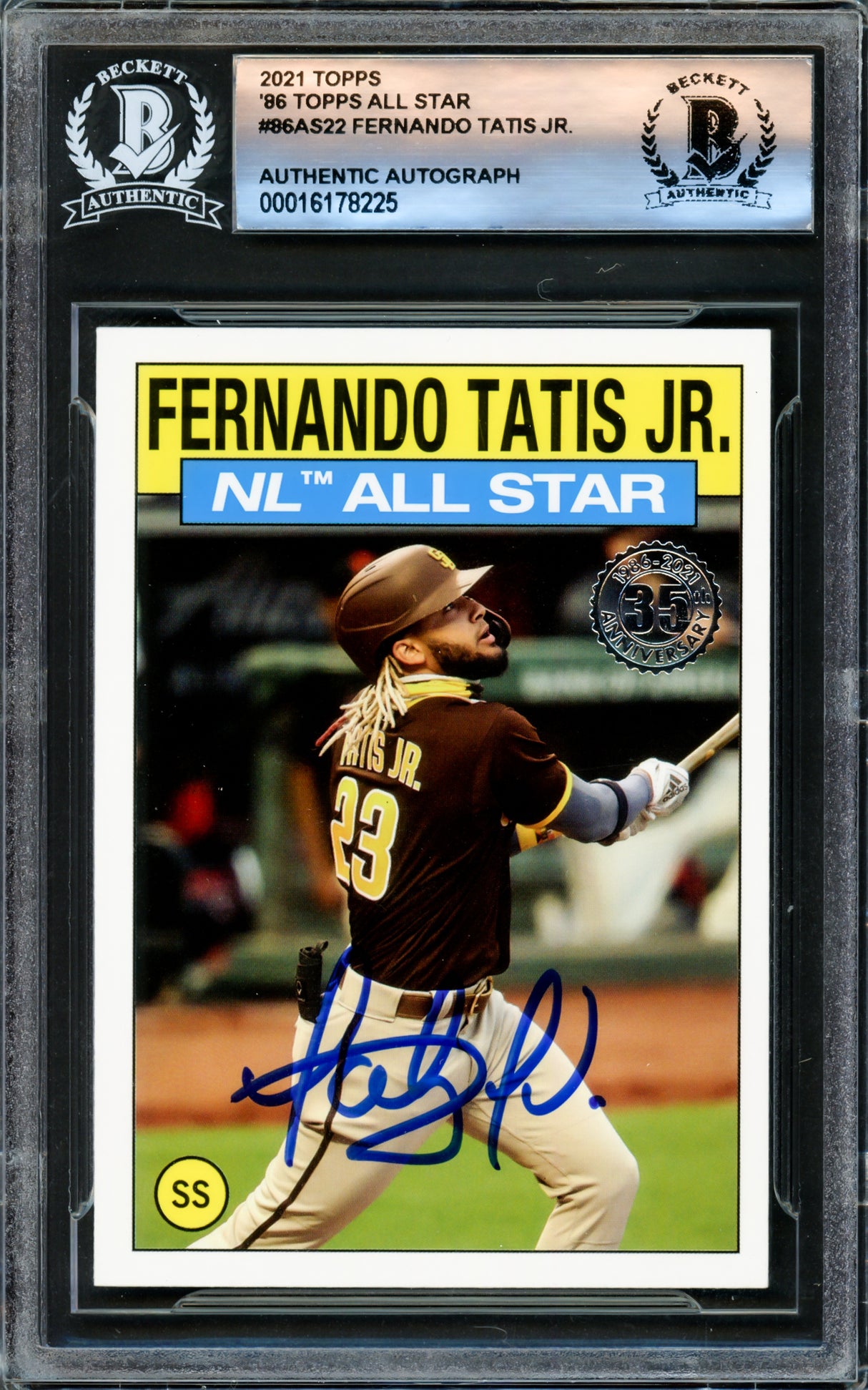 Fernando Tatis Jr. Autographed 2021 Topps 35th Anniversary Card #86AS-22 San Diego Padres Beckett BAS #16178225