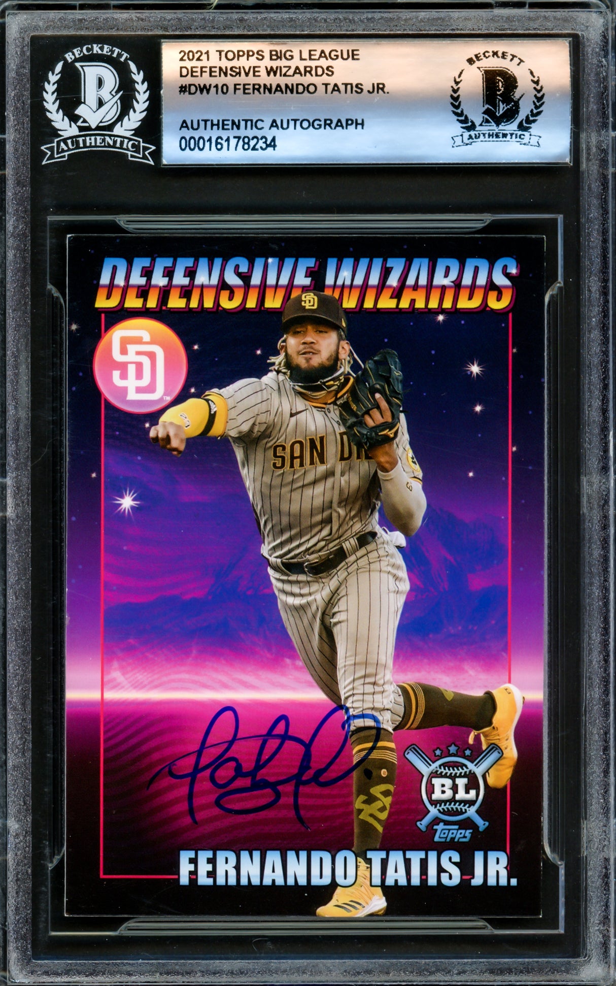 Fernando Tatis Jr. Autographed 2021 Topps Defensive Wizards Card #DW10 San Diego Padres Beckett BAS #16178234